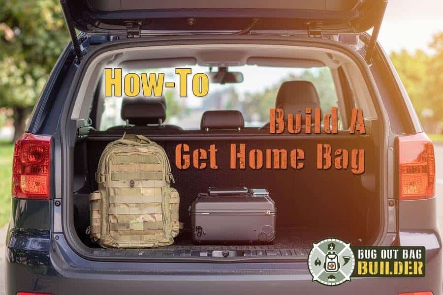 Packing a thermal sleeping bag into a backpack for winter emergency preparation.