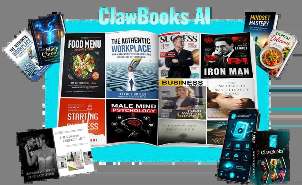 A professional desk setup showcasing ClawBooks AI commercial puzzle books for digital publishing.