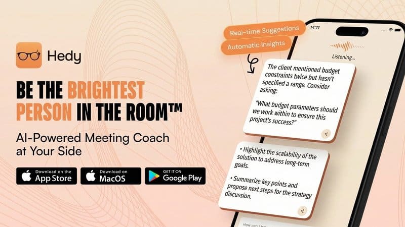 A professional engaged in a conversation while using intelligent Hedy AI conversation tools.