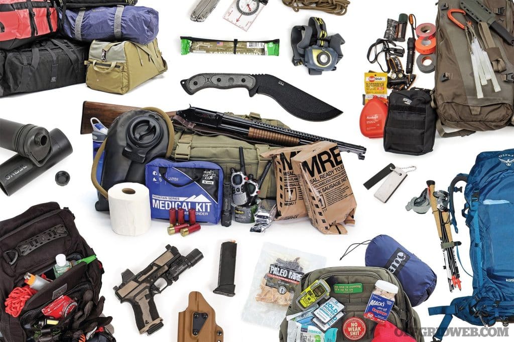 A high-end white label survival gear kit displayed professionally for a retail store.